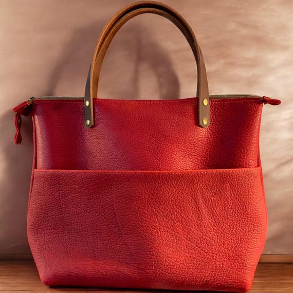 Full Grain Real Leather Zipper Rhino Red Super Stevie Crossbody or Shoulder Bag Purse