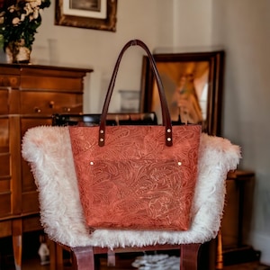 Full Grain Authentic Real Leather Embossed Deep Red  Leather Classic Tote Bags-Small-Medium-Large-Extra Large