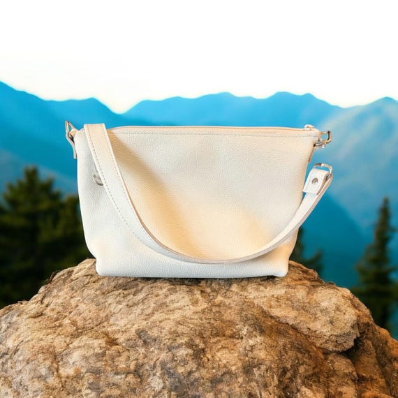 Full Grain Leather Zipper Chalk White Charlotte Shoulder Bag Purse or Crossbody Bag