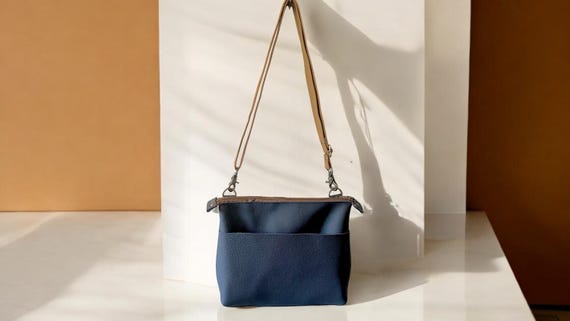 Full Grain Real Leather Authentic Zipper Pebbled Navy Mini Stevie Crossbody or Shoulder Bag Purse