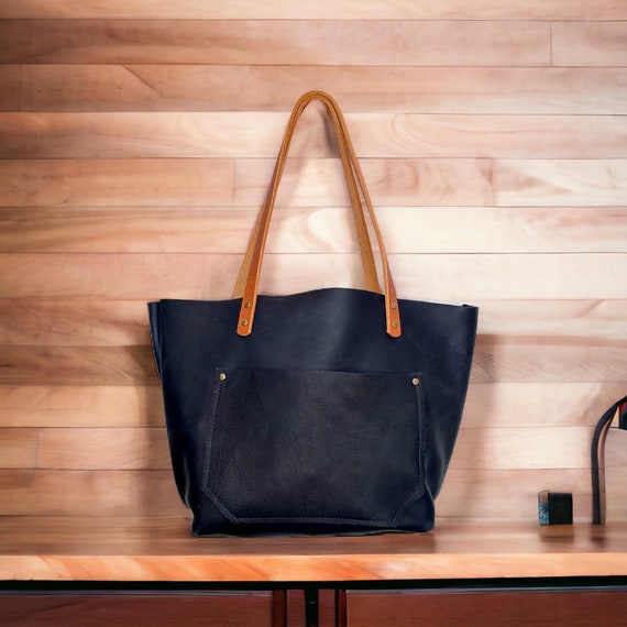 Full Grain Authentic Real Leather Rushmore Navy Leather Classic Tote Bags-Small-Medium-Large-Extra Large