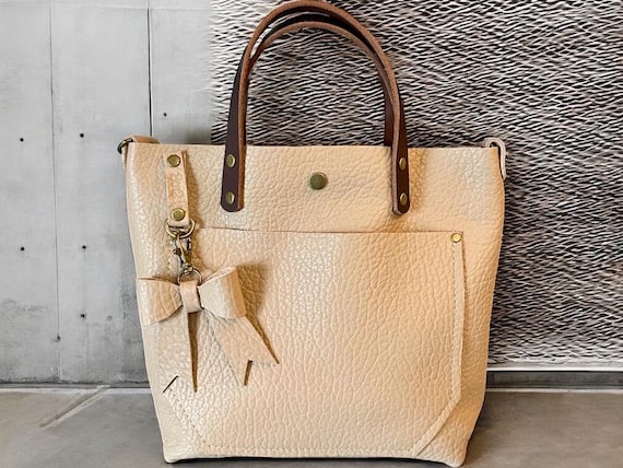 Full Grain Authentic Real Leather Pebbled Taupe Leather Rokky Cross-Body/Handbag