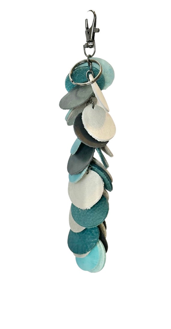 Full Grain Authentic Leather Turquoise-Aqua-Cloud Circle Tassels
