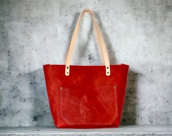 Authentic Magnetic Red Orange Leather Classic Tote Bags-Sm/Md/Lrg/XLrg