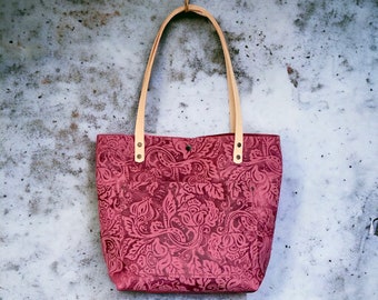 Authentic Embossed Rouge Pink Leather Classic Tote Bags-Sm/Md/Lrg/XLrg