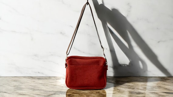 Full Grain Real Leather Zipper Rhino Red Harper Crossbody or Shoulder Bag Purse