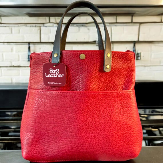 Full Grain Leather Rhino Red Stevie Crossbody or Shoulder Bag Purse with Handles & Hem