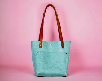 Authentic Embossed Aqua Leather Classic Tote Bags-Sm/Md/Lrg/XLrg