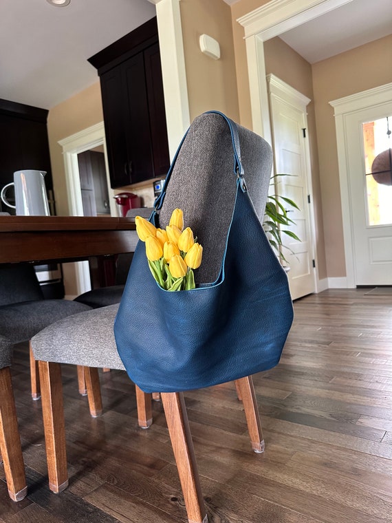 Full Grain Real Leather Authentic Rushmore Navy Hobo Crossbody or Shoulder Bag Purse