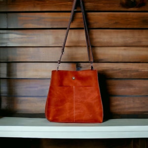 Full Grain Real Leather Rust Orange Stevie Crossbody or Shoulder Bag Purse
