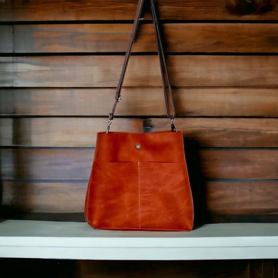 Full Grain Real Leather Rust Orange Stevie Crossbody or Shoulder Bag Purse