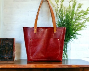 Authentic Zipper Red Leather Tote Bags-Sm/Md/Lrg/XLrg