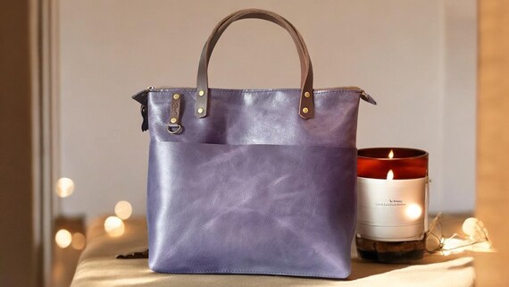 Full Grain Real Leather Zipper Icon Purple Super Stevie Crossbody or Shoulder Bag Purse