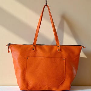 Full Grain Real Leather Authentic Zipper Pebbled Orange Leather Tote Bags-Small-Medium-Large-Extra Large