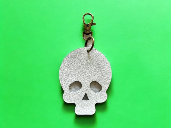 Full Grain Authentic Leather Black or White Skull Bag Charm