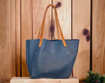 Authentic Zipper Pebbled Navy Leather Tote Bags-Sm/Md/Lrg/XLrg