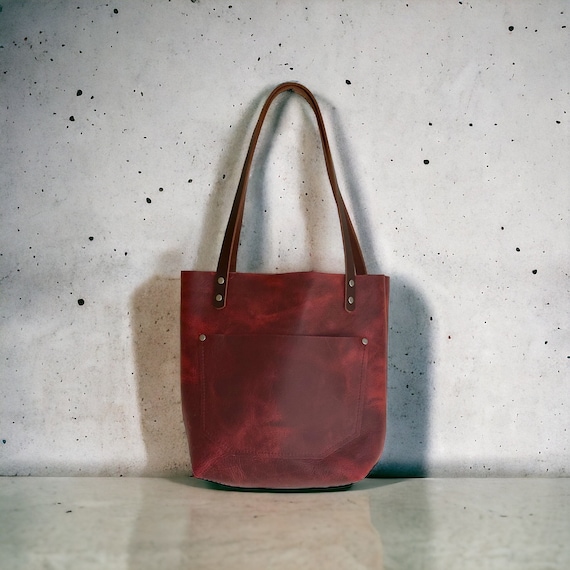 Full Grain Real Leather Rushmore Red Leather Classic Tote Bags-Small-Medium-Large-Extra Large