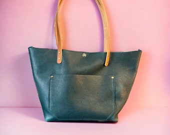 Authentic Zipper Dark Teal Leather Tote Bags-Sm/Md/Lrg/XLrg