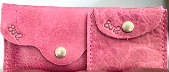 Real Genuine Authentic Leather Pink Dog Trudy Wallet & Hazel Coin Pouch