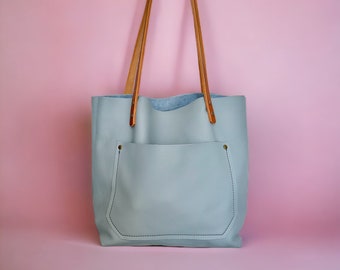 Authentic Cross-Body Pebbled Baby Blue Leather Classic Tote Bags-Sm/Md/Lrg/XLrg