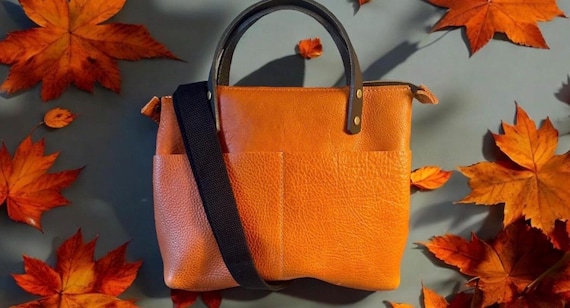 Full Grain Real Leather Zipper Autumn Orange RokStar Crossbody or Shoulder Bag Purse