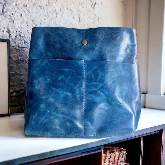 Full Grain Authentic Real Leather Icon Blue Stevie Crossbody or Shoulder Bag Purse