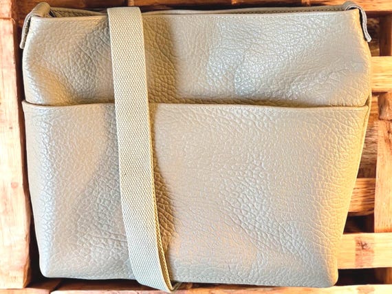 Full Grain Real Leather Authentic Pebbled Taupe Hemmed Super Stevie Crossbody or Shoulder Bag Purse