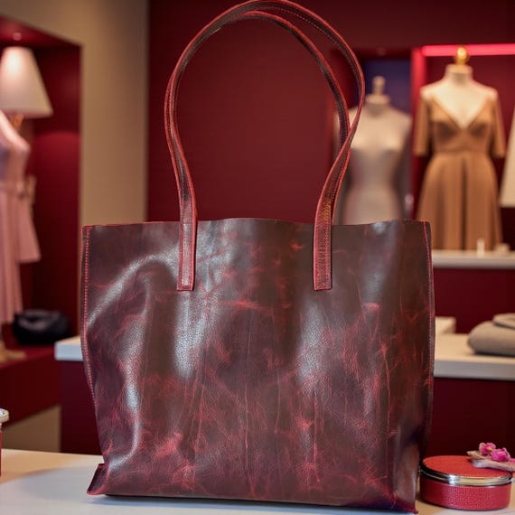 Full Grain Authentic Real Leather Rushmore Red Kevin Tote