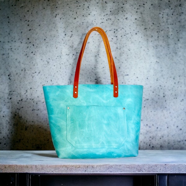 Authentic Aqua Leather Classic Tote Bags-Sm/Md/Lrg/XLrg