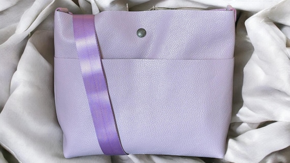 Full Grain Authentic Real Leather Pebbled Lilac Super Stevie Crossbody or Shoulder Bag Purse