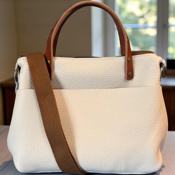 Full Grain Authentic Real Leather Zipper Chalk Mini Stevie Crossbody or Shoulder Bag Purse