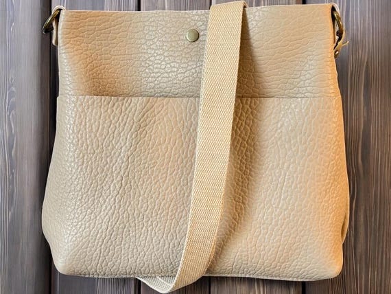 Full Grain Real Leather Authentic Pebbled Taupe Stevie Crossbody or Shoulder Bag Purse