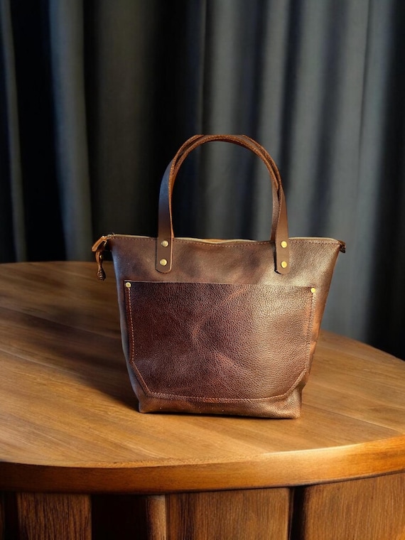 Full Grain Real Leather Zipper Brown Dog RokStar  Crossbody or Shoulder Bag Purse