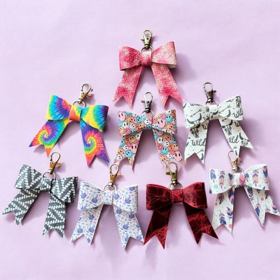 Full Grain Pattern Leather Bow -Tote Bag, Tassel, Bling, Tie Dye, Unicorns, Smiley Faces, Feathers, Longhorn