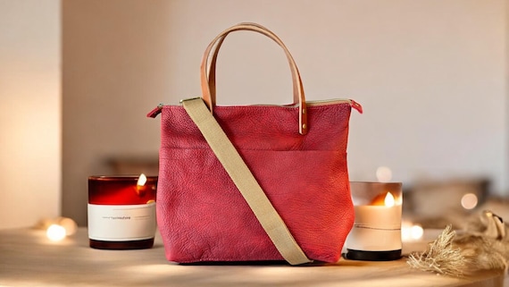 Full Grain Real Leather Zipper Rhino Red Super Stevie Crossbody or Shoulder Bag Purse