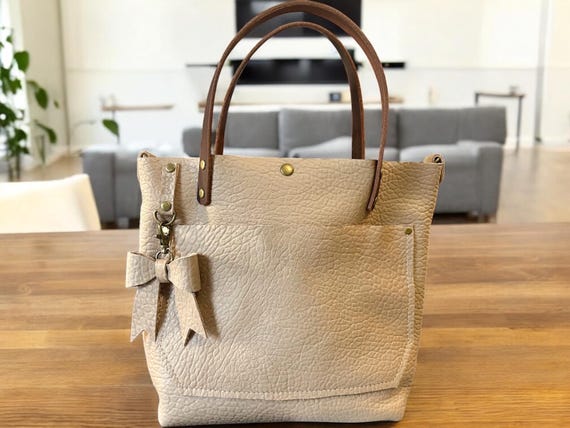 Full Grain Real Leather Authentic Pebbled Taupe Tan Leather RokStar Cross-Body Purse Handbag