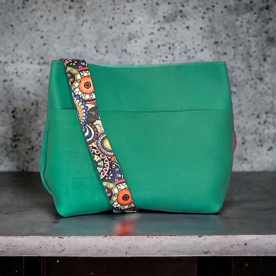 Full Grain Real Leather Authentic Spring Green Super Stevie Crossbody or Shoulder Bag Purse