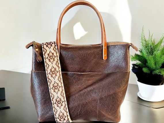 Full Grain Real Leather Zipper Brown Dog Super Stevie Crossbody or Shoulder Bag Purse