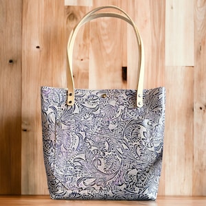 Authentic Embossed Dark Purple Floral Leather Classic Tote Bags-Sm/Md/Lrg/XLrg image 1