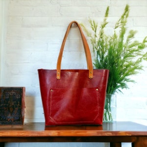 Authentic Red Leather Classic Tote Bags-Sm/Md/Lrg/XLrg