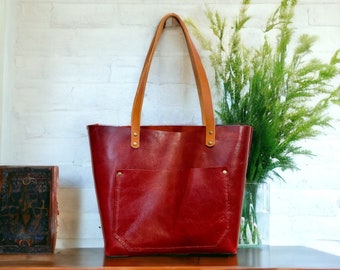 Authentic Red Leather Classic Tote Bags-Sm/Md/Lrg/XLrg