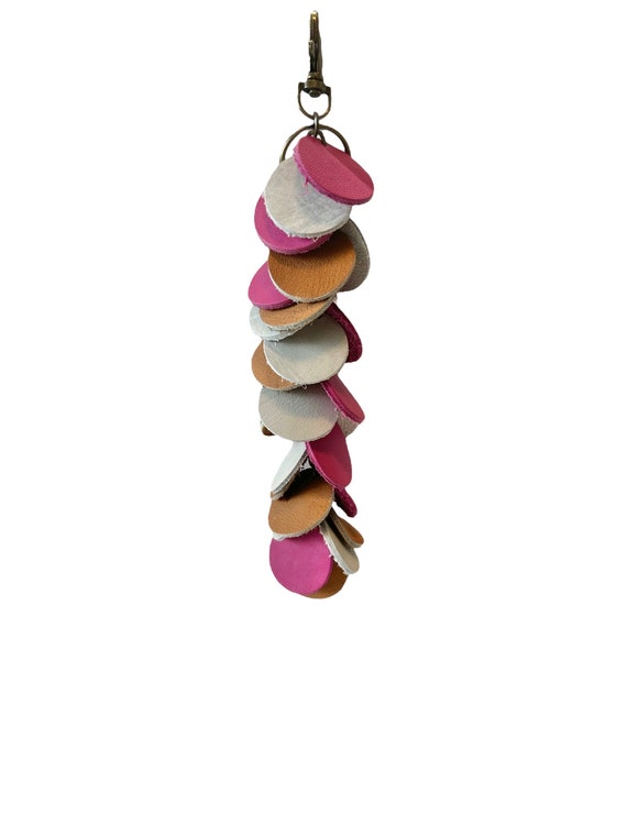 Full Grain Authentic Leather Pink-Cloud-Tan Circle Tassels