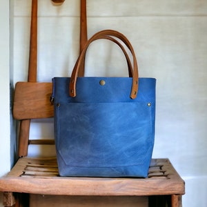 Full Grain Real Leather Authentic Magnetic Blue Leather “Rokky” Cross-Body/Handbag