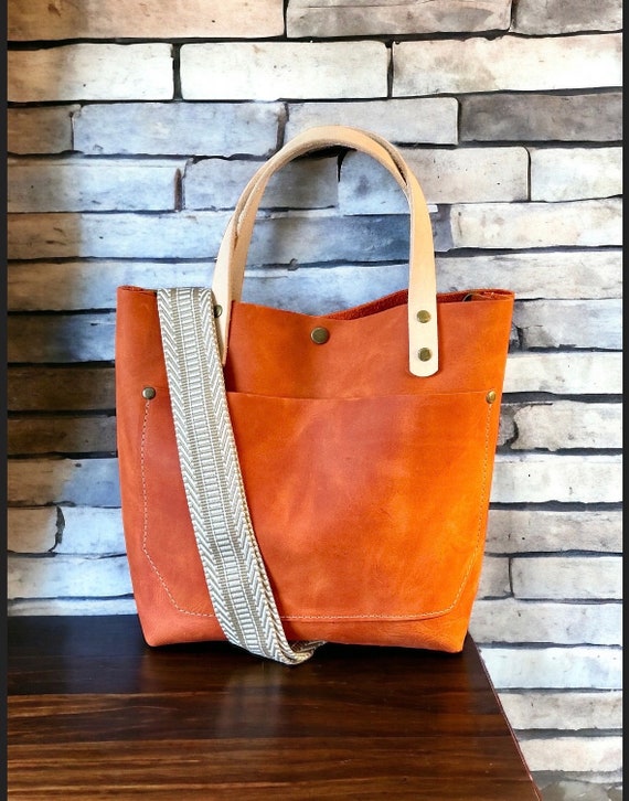 Full Grain Authentic Real Leather Rust Orange Leather Rokky Cross-Body/Handbag