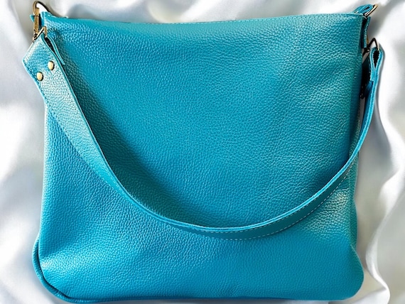 Full Grain Real Leather Zipper Pebbled Aruba 1975 Boho Crossbody or Shoulder Bag Purse - Large