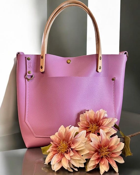 Italian Leather Cowhide Splits Authentic Pebbled Mauve Purple Pink Leather RokStar Cross-Body Purse Handbag