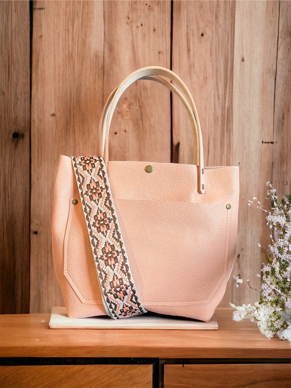 Full Grain Real Leather Peach RokStar Crossbody or Shoulder Bag Purse
