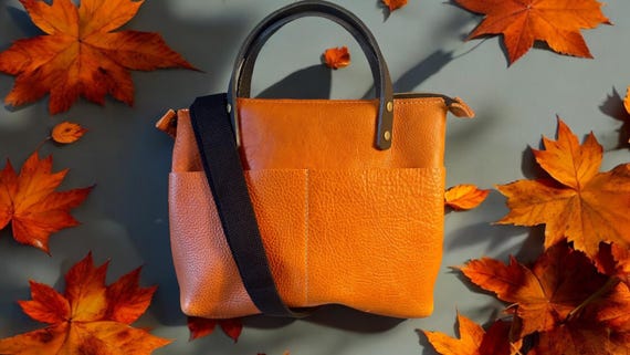 Full Grain Real Leather Authentic Zipper Autumn Orange Mini Stevie Crossbody or Shoulder Bag Purse