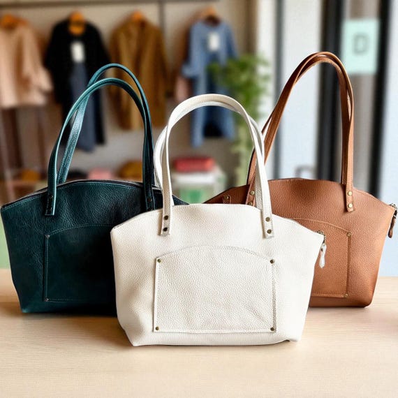 Full Grain Real Authentic Leather Chalk Crescent Half Moon Shoulder Zipper Bag Purse North South or East West