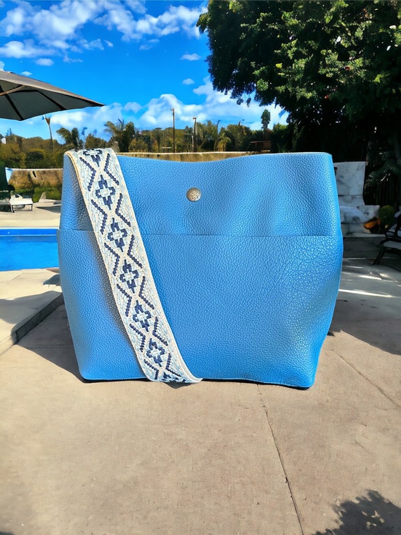 Full Grain Real Leather Authentic Pool Blue Super Stevie Crossbody or Shoulder Bag Purse